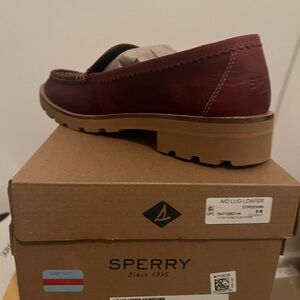 Sperry Maroon Leather Loafers with Tan Sole